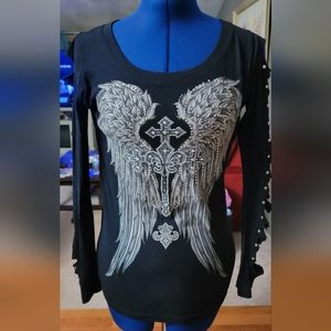 Womens sexy angel wing shirt with bling